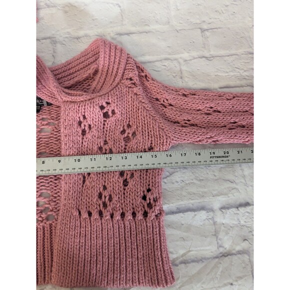 Y2K Bebe Cardigan Sweater SZ M Dusty Pink Open Chunky Knit Cropped Tie Front - Picture 5 of 9